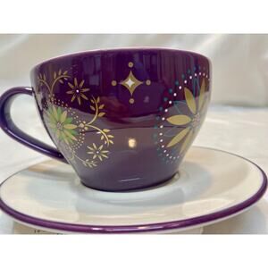 Starbucks Holiday 2006 Purple and Gold Starfish Floral Mug and Saucer Set